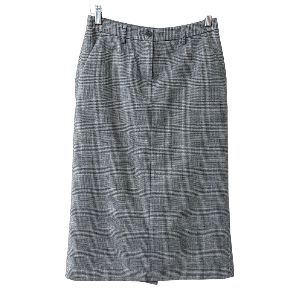 L.L.Bean Womens Classic Fit Midi Pencil Skirt Cotton 4P Lined Gray Glen Plaid